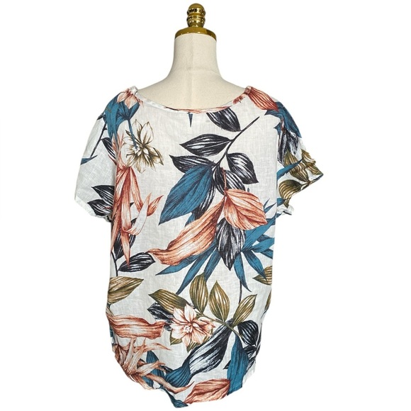 C&C California 100% Linen Tropical Floral Print Hi-Low Hem Blouse Women’s Sz 1X - Picture 4 of 6